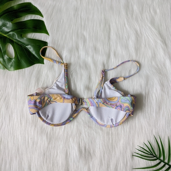 Abstract pattern purple green and yellow push up bikini top size L - Picture 9 of 10